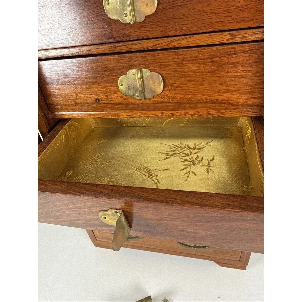 VTG Chinese wood 5 drawer Dressing case Jewelry Box 12